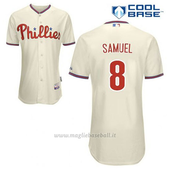 Maglia Baseball Uomo Philadelphia Phillies Juan Samuel 8 Crema Alterner Cool Base